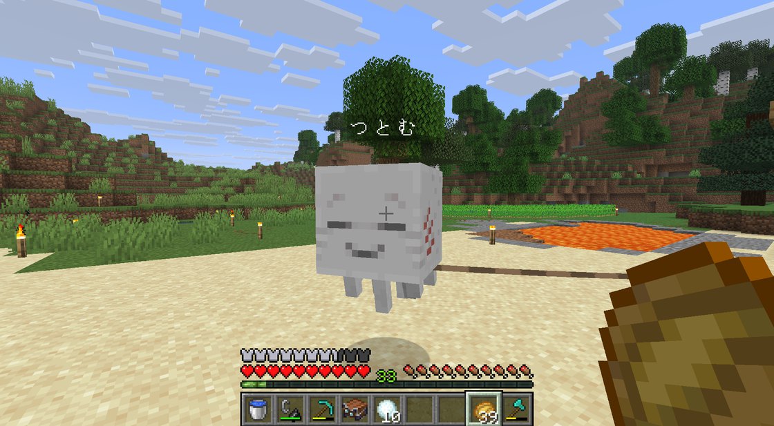 マイクラで「つとむ」と名付けられた白いキャラクター